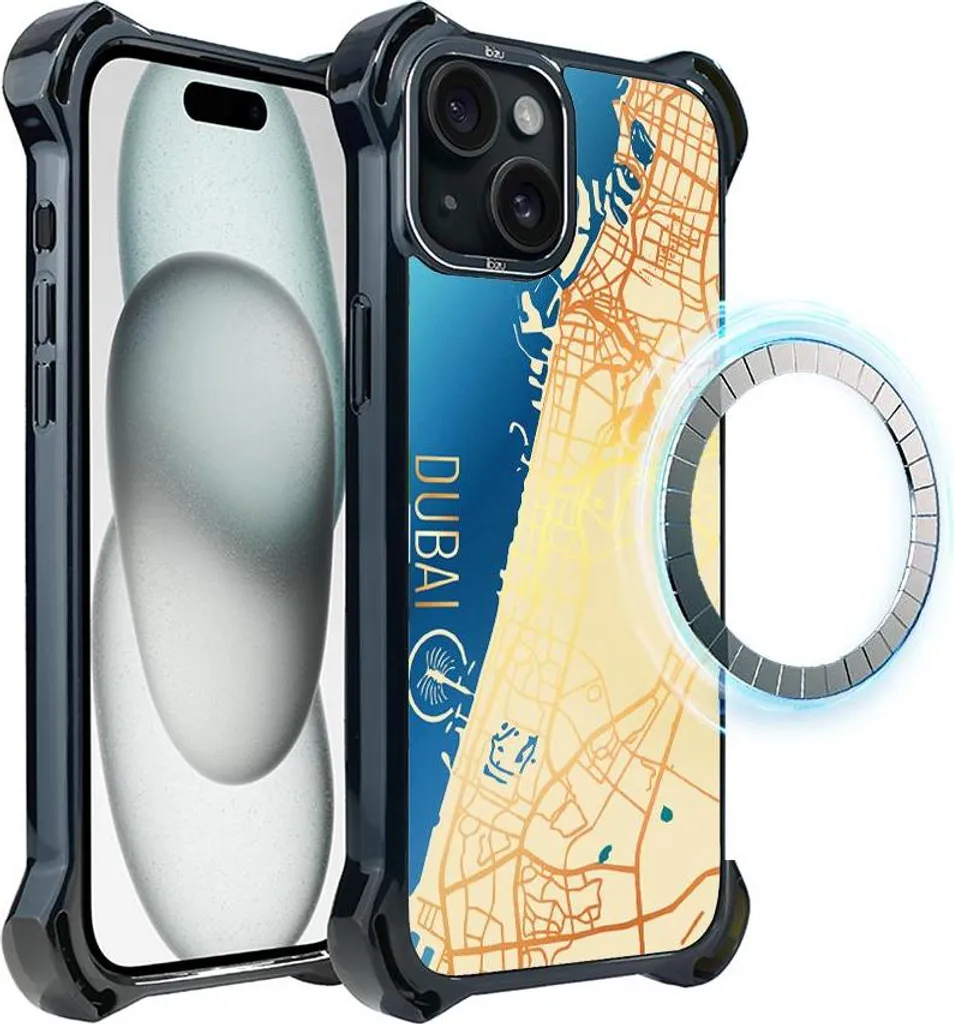 Protection MagSafe iPhone 15 Plus pour voyageurs motif Dubaï IBIZU