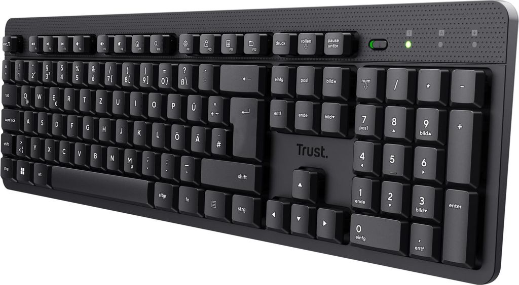 Trust ODY II Leise Tastatur Kabellos Deutsches QWERTZ Layout, Flachen Tasten, Funktastatur Spritzwassergeschützt, RF 2.4GHz USB-Empfänger, Wirele...