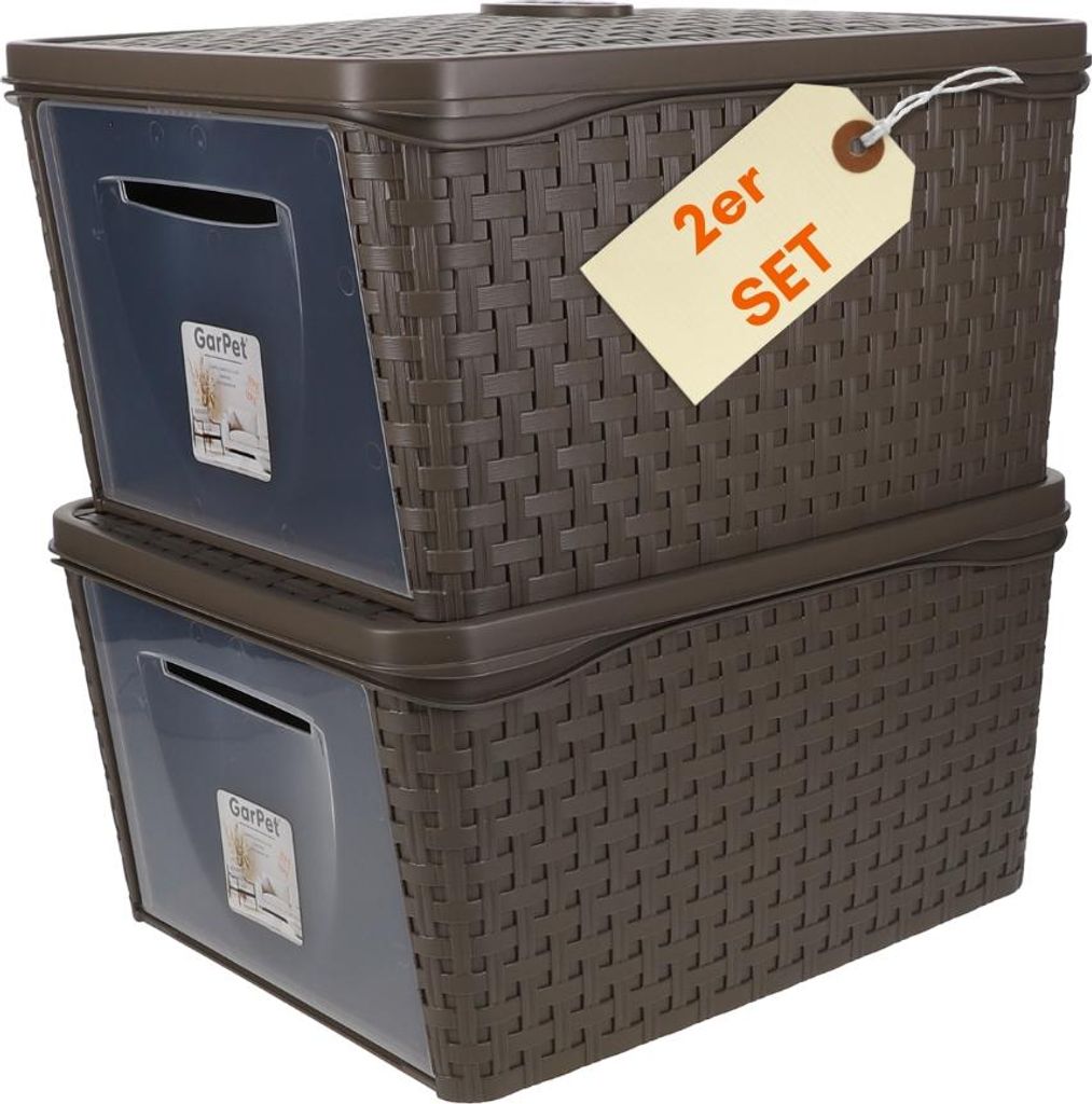 2er Set Aufbewahrungsbox mit Deckel Frontöffnung Schrank Organizer Stapelbox Kleiderschrank Korb mit Deckel Aufbewahrungskorb Aufbewahrung Badezimmer