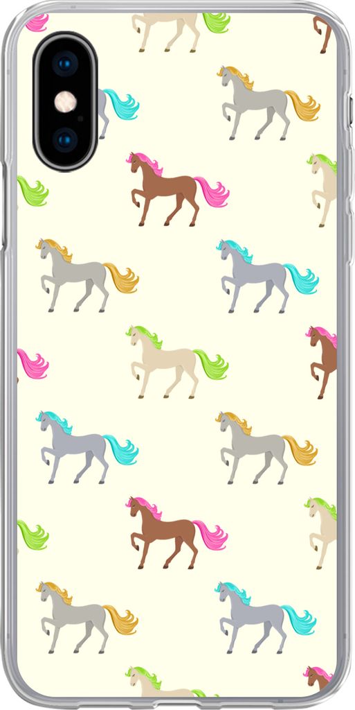 MuchoWow Handyhülle Schutzhülle Hülle für Telefoonhoesje iPhone X Mädchen - Pferde - Muster - Mädchen - Kinder - Kinder Silikon Softcase Ha...