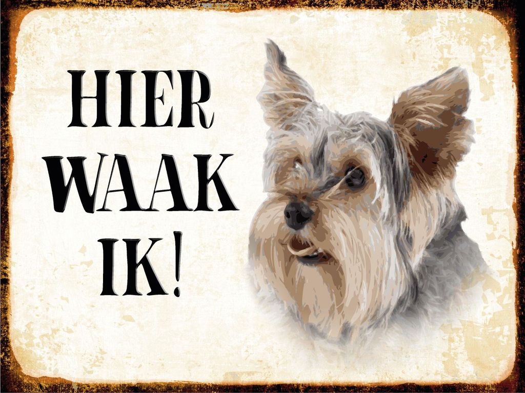 vianmo Holzschild 30x40 cm holländisch Hier Waak ik Yorkshire Terrier Hund Deko