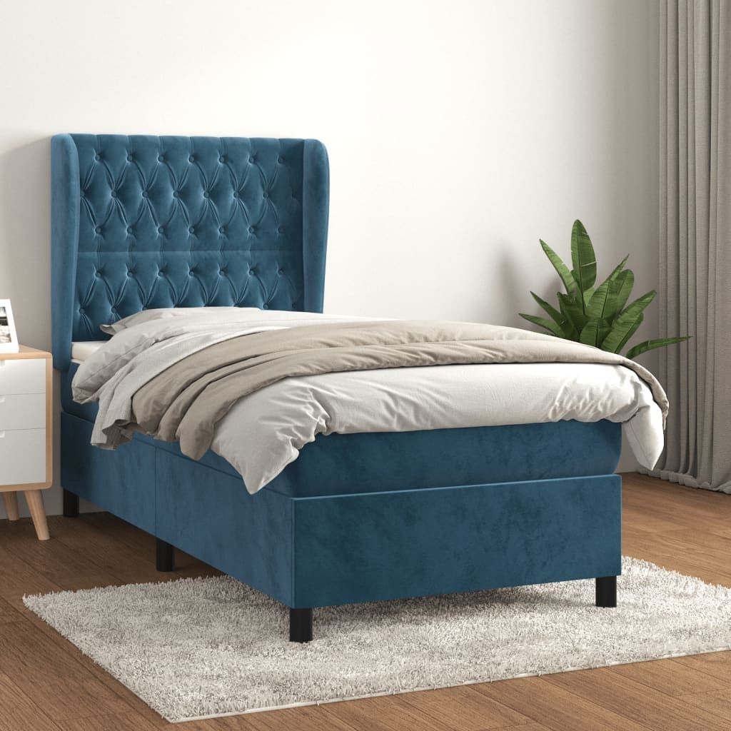 vidaXL Boxspringbett mit Matratze Dunkelblau 80x200 cm Samt - Boxspringbett - Boxspringbetten - Bett - Schlafzimmermöbel