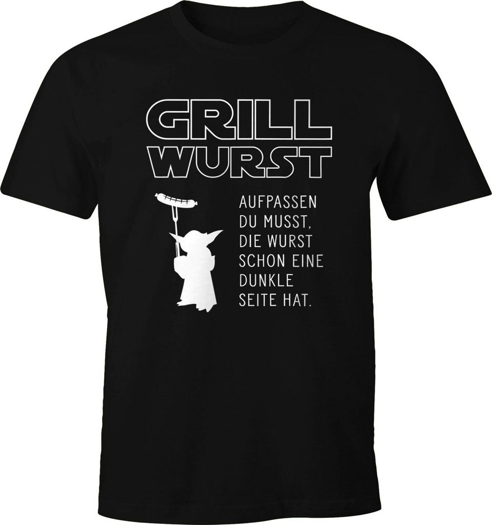 Herren T-Shirt Grill Wurst Aufpassen du musst, die Wurst schon eine dunkle Seite hat Fun-Shirt Barbecue BBQ Nerd Moonworks schwarz XXL