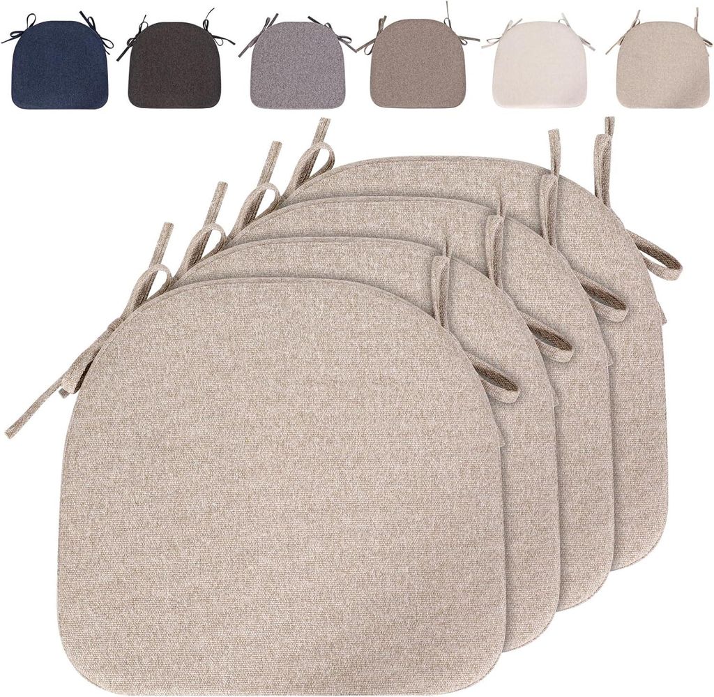 4er-Set Stuhlkissen, 43 x 40 x 33 cm, 5 cm dick, waschbar, mit Kordelzug, halbkreisförmig, rutschfest, für Garten/Büro