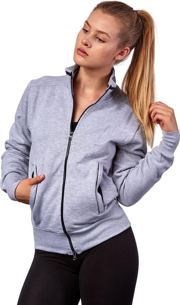 Mivaro Damen Sweatjacke tailliert mit Stehkragen und Reißverschluss sportlich elegant aus Baumwolle mit Fleece innen warm bequem für Freizeit Arb...
