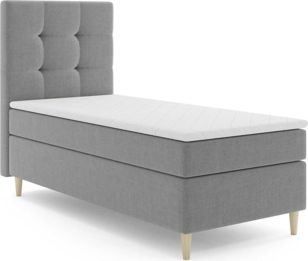 MR GROUP Boxspringbett MONO 90x200 rechts Kinderbett Jugendbett Einzelbetten Bett mit Stauraum Polsterbett Matratze Topper H3 Schlafzimmer hellgrau