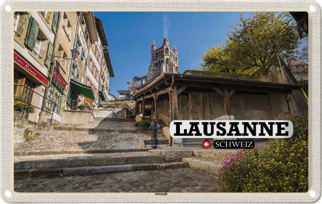 vianmo Blechschild 20x30 cm Lausanne Schweiz Architektur Altstadt Bildmotiv Reisemotiv Abenteuer Reisen Urlaub Häuser