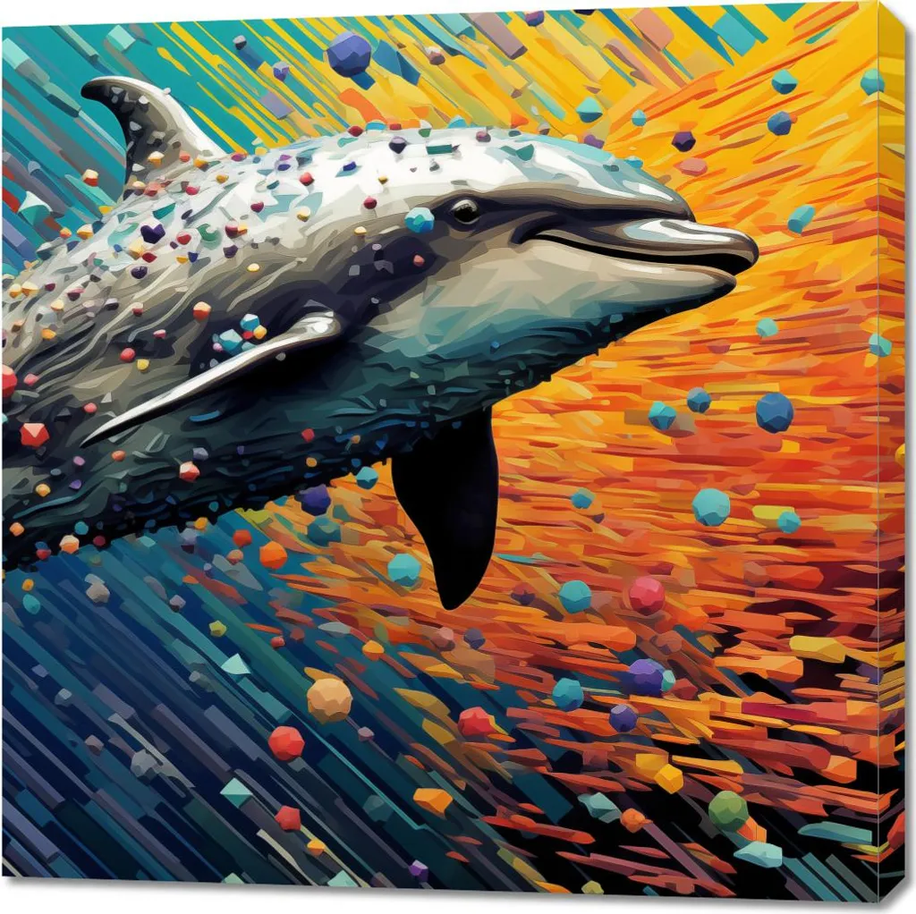 Delfino su Tela 90x90 cm Colori Vivaci - Quadro Moderno d'Impatto