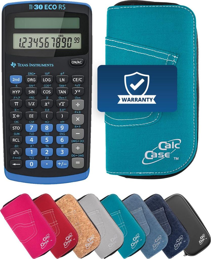 TI-30 ECO RS Taschenrechner mit Schutztasche im Jeans-Design türkis
