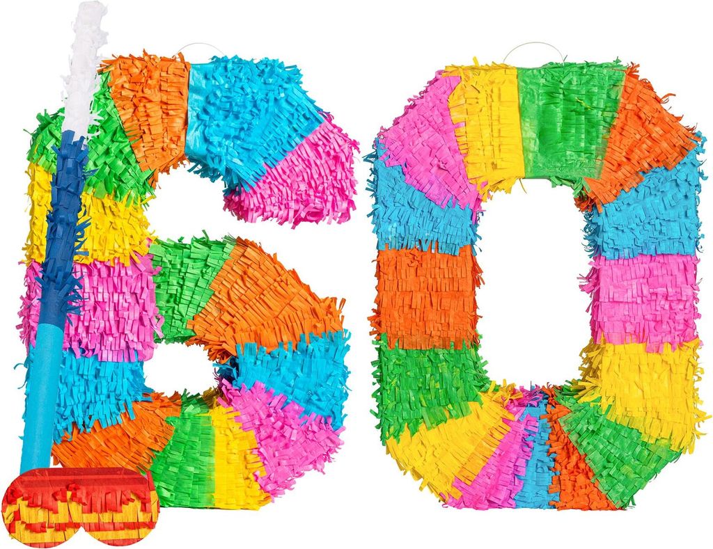 Fax Potato Pinata-Set zum 60. Geburtstag mit Stock und Augenbinde – blauer Stock