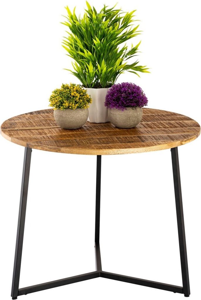 Soma Couchtisch rund Massivholz ø 56cm Wohnzimmertisch Beistelltisch La Palma Metall Gestell schwarz