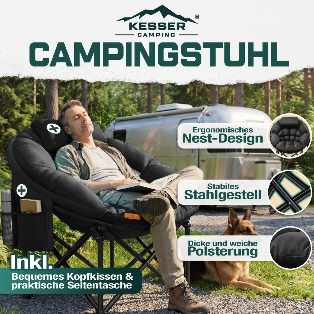 KESSER® Campingstuhl faltbar 150kg Klappstuhl mit Kissen