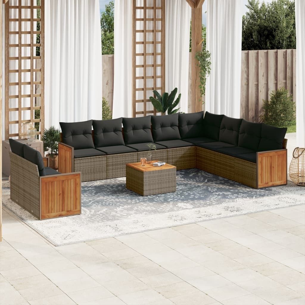 Maison Exclusive - 11-tlg. Garten-Sofagarnitur mit Kissen Grau Poly Rattan