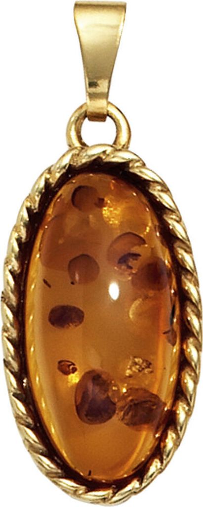 Anhänger echter Bernstein orange-braun oval mit 375 Gold Gelbgold