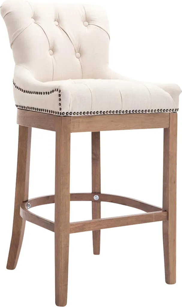Tabouret de bar en tissu crème Lakewood, assise grand confort et bois