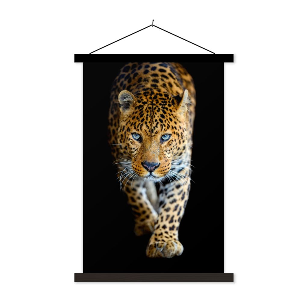 MuchoWow Textilposter Leopard - Tiere - Porträt - Wildtiere - Schwarz 120x180 cm mit schwarzem Rahmen - Fotos