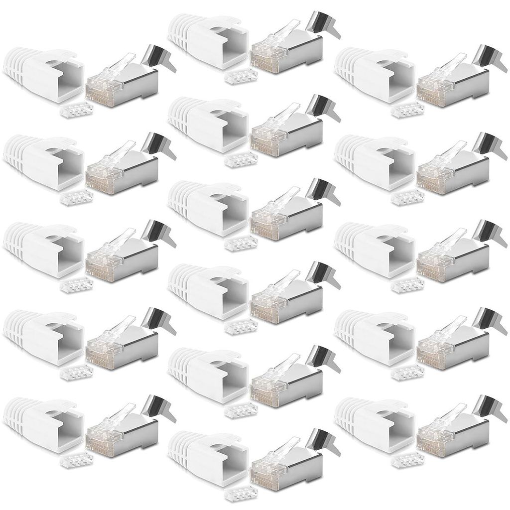 16x CAT7 CAT6 CAT6A Netzwerkstecker RJ45 Stecker vergoldete Kontakte Knickschutz