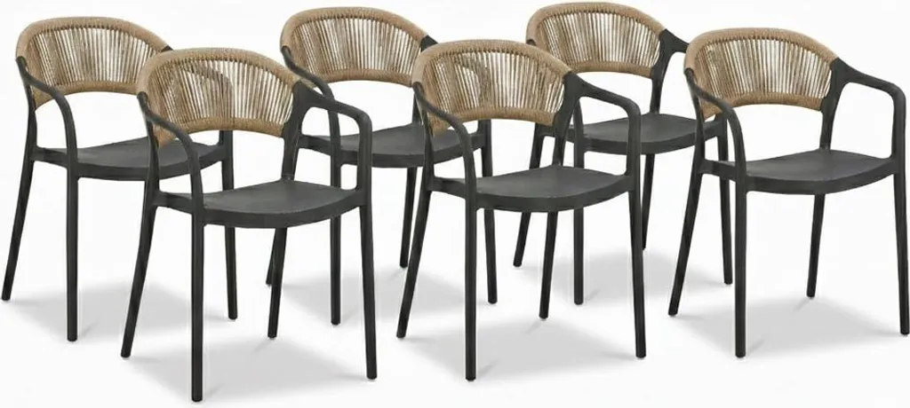 Lot 6 chaises de bar et restaurant Jolanda noires pour terrasse et jardin