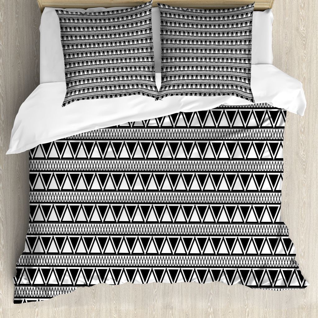ABAKUHAUS aztekisch Bettbezug Set für Einzelbetten, Monochromatische Triangles Kunst, Milbensicher Allergiker geeignet mit Kissenbezug, 155 cm x 2...