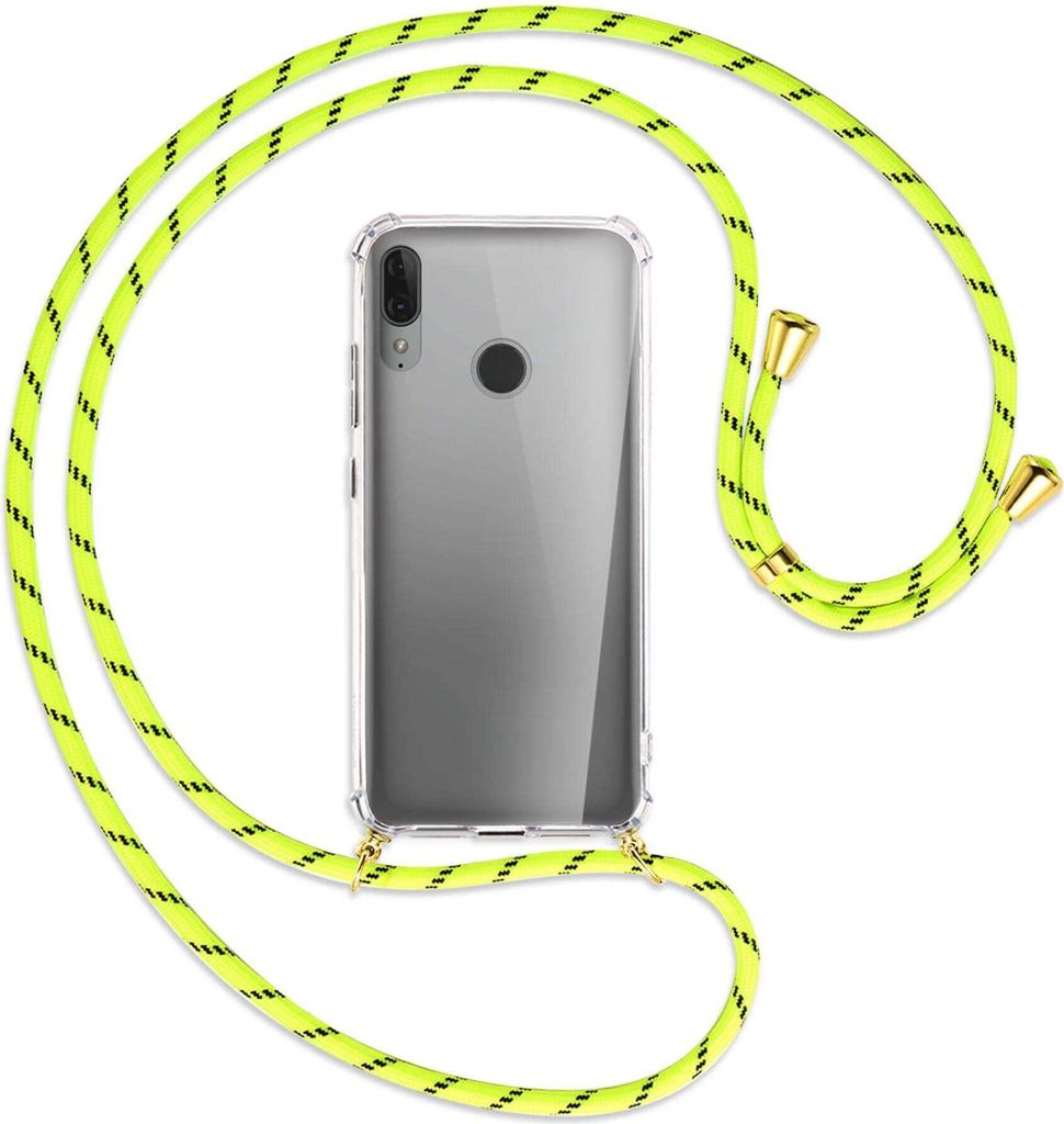 Handykette Backcover-Schutzhülle mit Band (Metall goldfarben) für Motorola Moto E6 Plus - neongelb