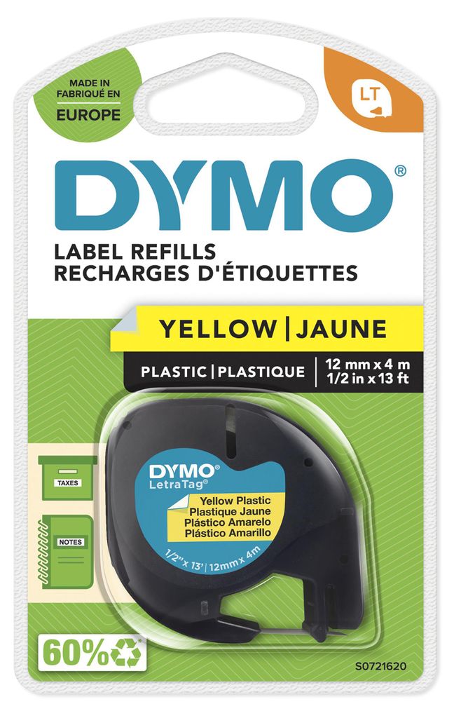 DYMO LetraTag páska plastová 12 mm x 4 m, žltá, Čierna na Obrázok produktu 