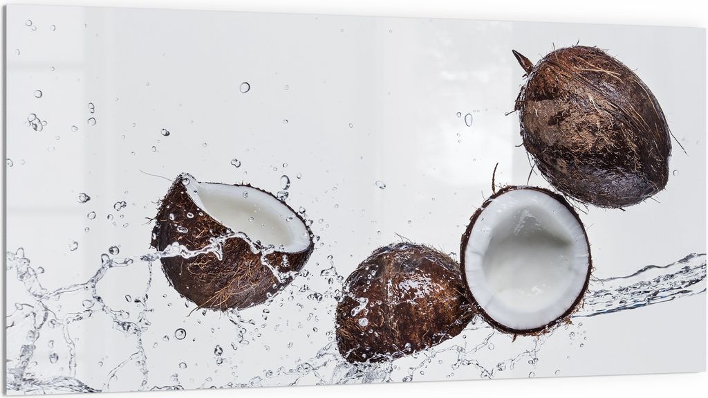 DEQORI Küchenrückwand Glas 100x50 cm 'Kokosnuss Splash' Spritzschutz Bad Rückwand Küche