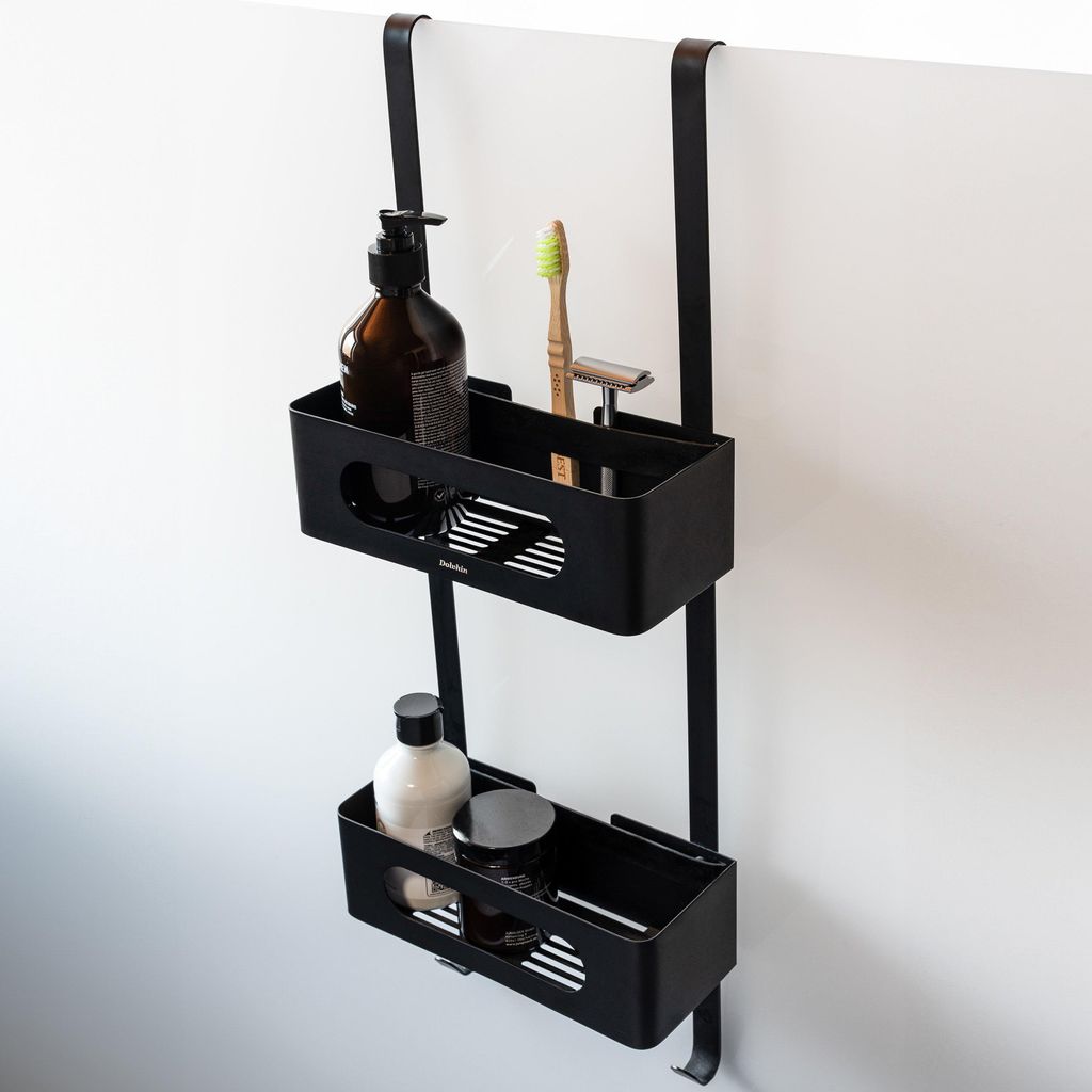 Dolvhin Duschablage zum Hängen | Duschregal ohne Bohren | Edelstahl Badregal Shampoohalter Dusche | Organizer Duschkorb hängen | Schwarz Matt