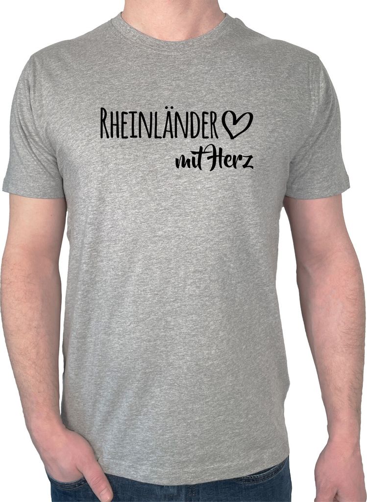 Huuraa Herren T-Shirt Rheinländer mit Herz S Sport Grey Bio Baumwolle Fairtrade Herrenshirt Geschenkidee