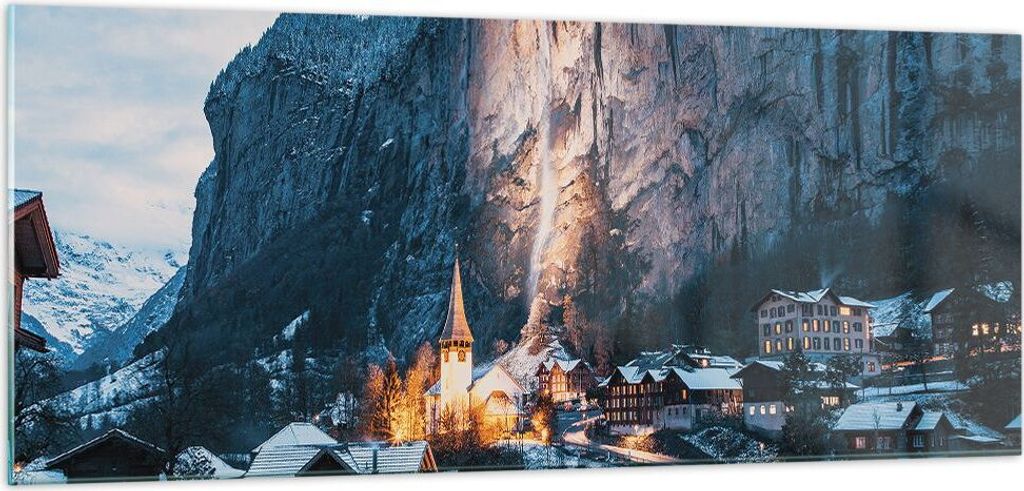 Bilder auf glas - Einteilig - Lauterbrunnen Schweiz Tal - 100x40cm - Glasbilder - Wandbilder - Bilder - Wanddekoration aus Glas - Glas Bilder - Wan...