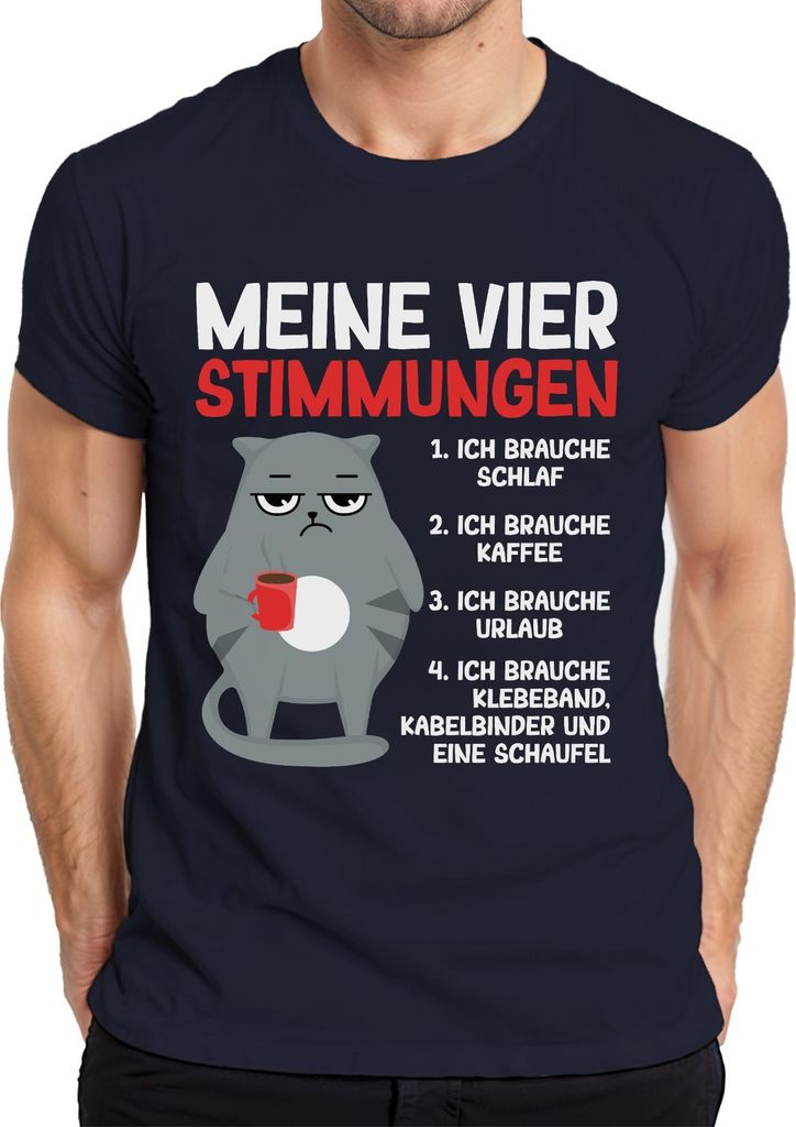Lustige Katze Ich brauche Schlaf Kaffee Urlaub Geschenk Büro Herren T-Shirt, Navy, L