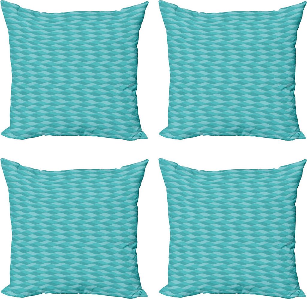 ABAKUHAUS Welle Kissenbezug Set (4 Stück), Abstrakt Unterwasser-Design, Moderner Doppelseitiger Digitaldruck, 40 cm x 40 cm, Kadett-Blau Seafoam