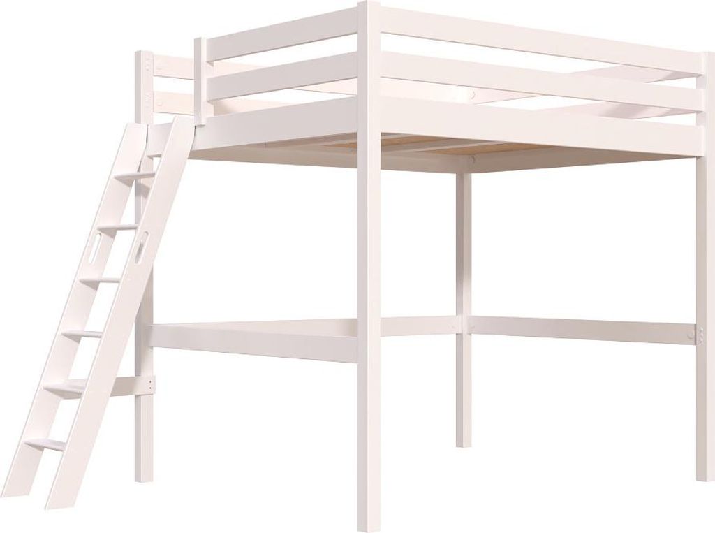 Hochbett aus holz Sylvia 160x200 schräger Leiter - Weiß