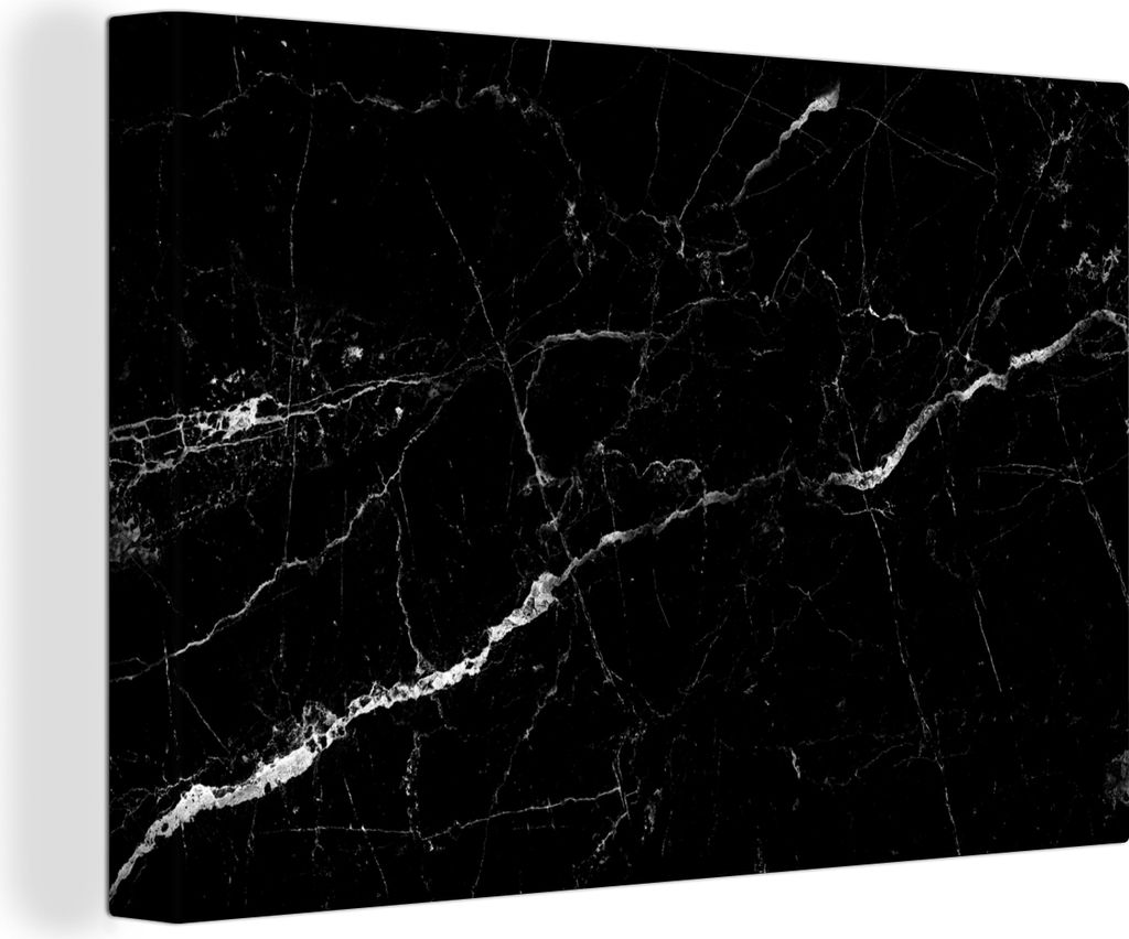 OneMillionCanvasses - Leinwandbilder - 150x100 cm, Marmor - Schwarz - Marmoroptik - Weiß - Luxus - Stein, Wandbilder Kunstdruck Wanddekoration -...