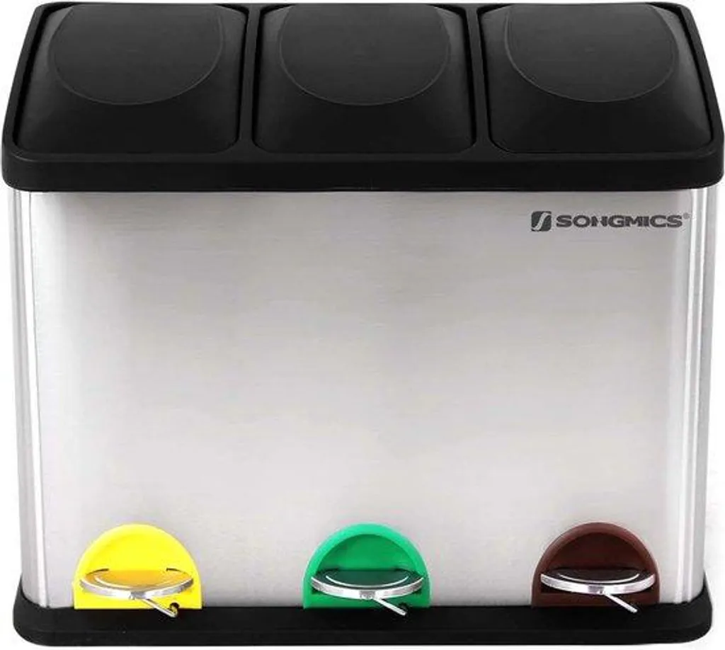 Poubelle cuisine 45L acier inoxydable avec pédale et couvercle noir