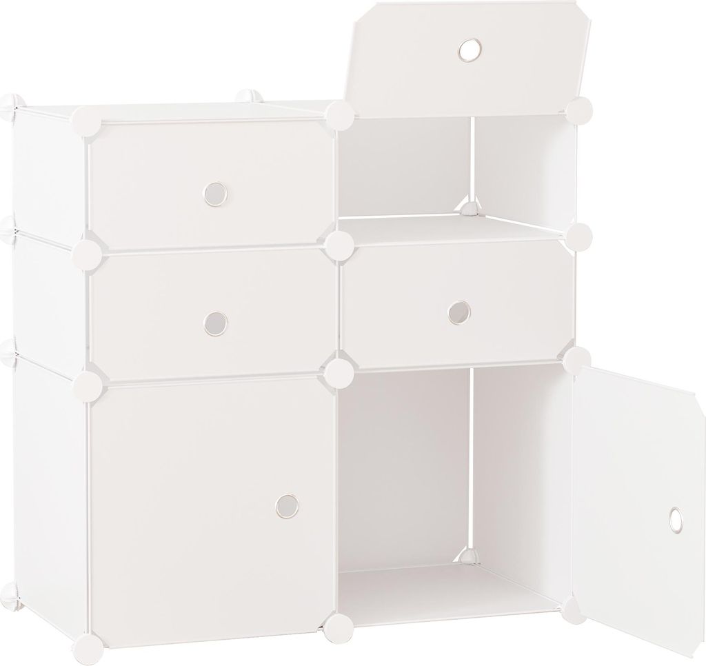 Schuhschrank, Regal mit Aufbewahrungsboxen, Kleiderschrank, Kunststoff, Stahl, Weiß, 75 x 37 x 73 cm