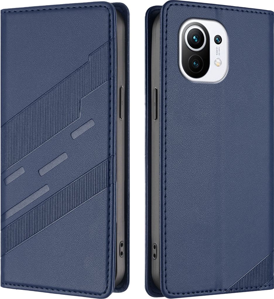 Hülle für Xiaomi Mi 11, Kunstleder Brieftaschen Handyhülle mit Kartenfach und Standfunktion Blau