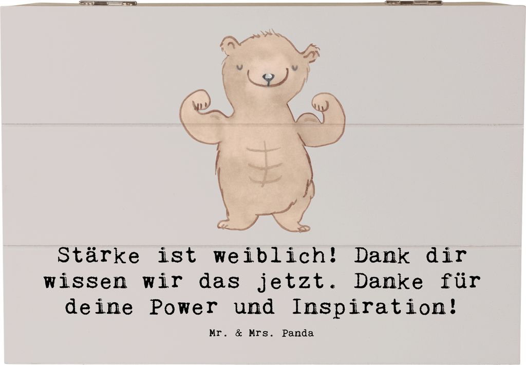 Mr. & Mrs. Panda Truhe Bodybuilding Trainerin 22 x 15 cm - Grau Pastell - Geschenk, fotobox, Danksagung, Sportart, Motivation, Fitnesscoach, Gesche...