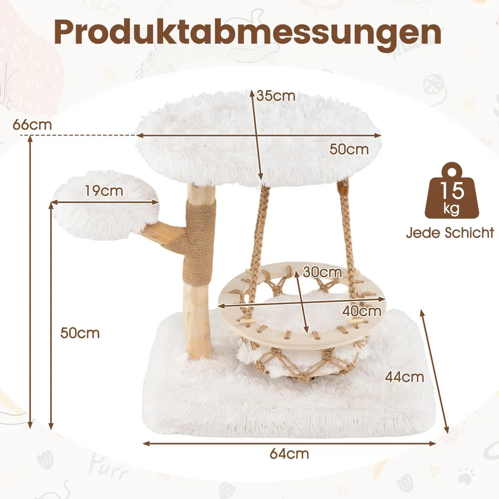 Arbre à chat multi-niveaux 123cm pour chat d'appartement en bois et jute