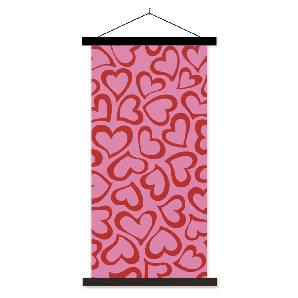 MuchoWow Textilposter Eine Illustration der Tapete mit roten Herzen 60x120 cm mit schwarzem Rahmen - Magnete