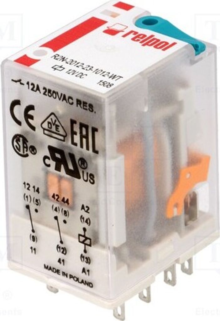 1x Relais: elektromagnetisch USpule : 12VDC 12A/250VAC 24A R2N-2012-23-1012-WT E