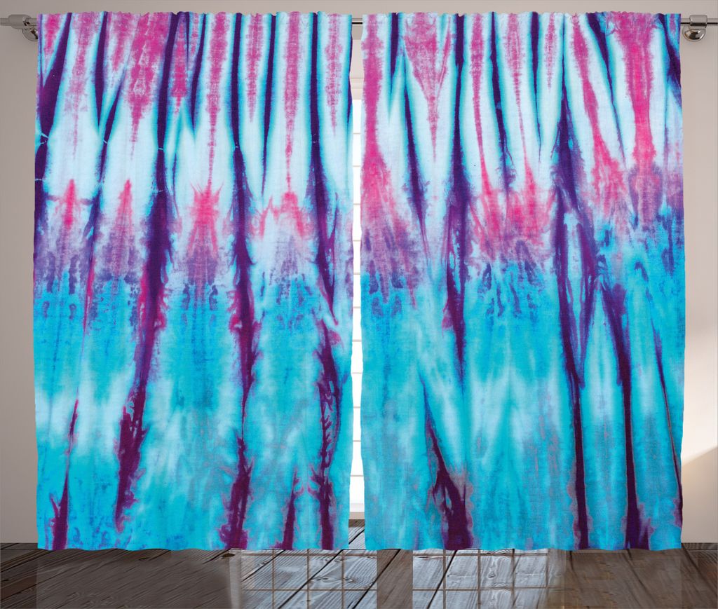 ABAKUHAUS Ombre Rustikaler Gardine, Retro 60er Stil Hippie, Schlafzimmer Kräuselband Vorhang mit Schlaufen und Haken, 280 x 225 cm, Rosa Blau