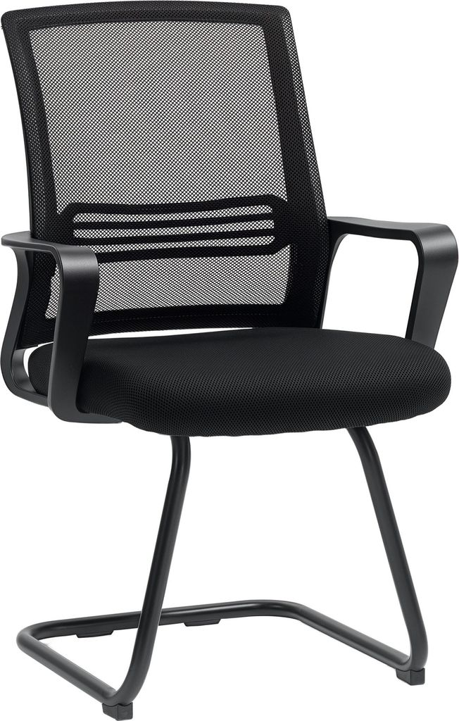 Besucherstuhl ergonomisch mit Netzrücken, Kufengestell, Metall, Schwarz