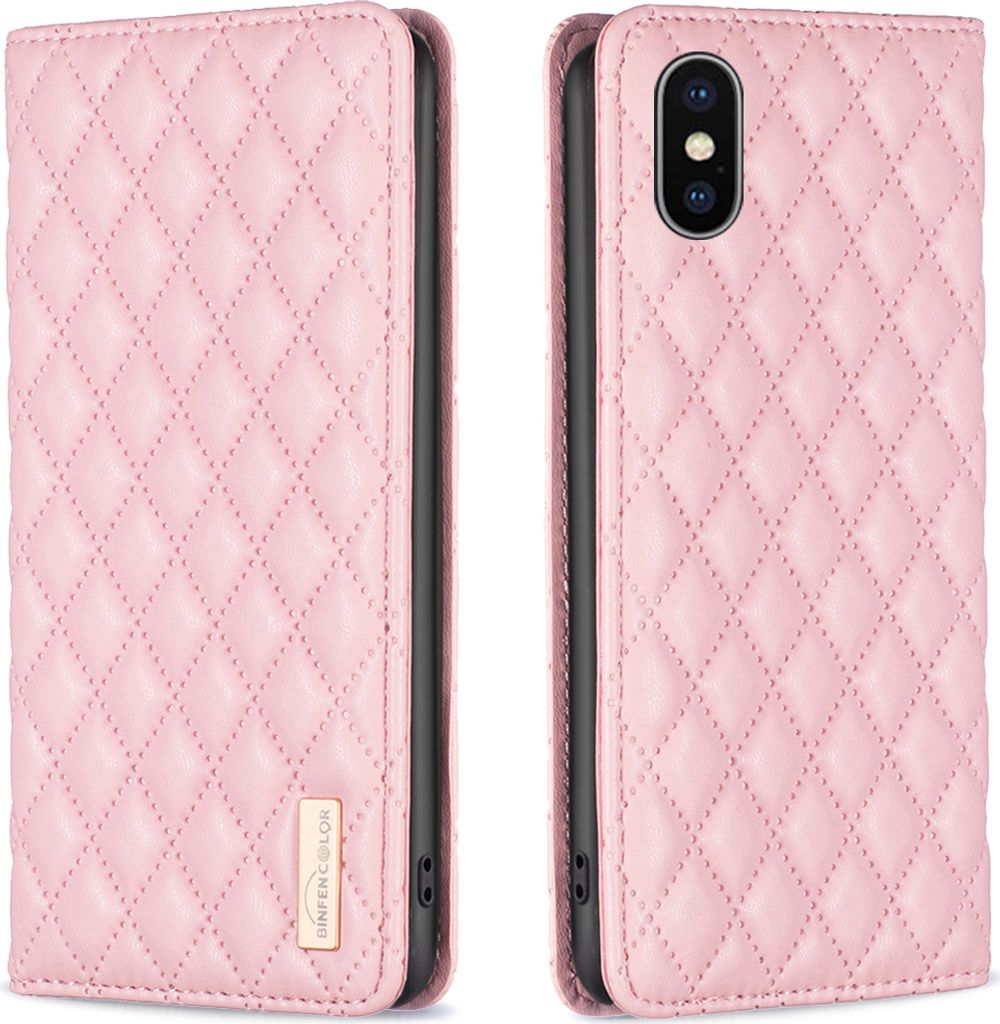 iPhone X / XS Hülle, Elegant Bookstyle Flip Leder Kartenfächer Schutzhülle mit Ständer für iPhone X / iPhone XS Pink