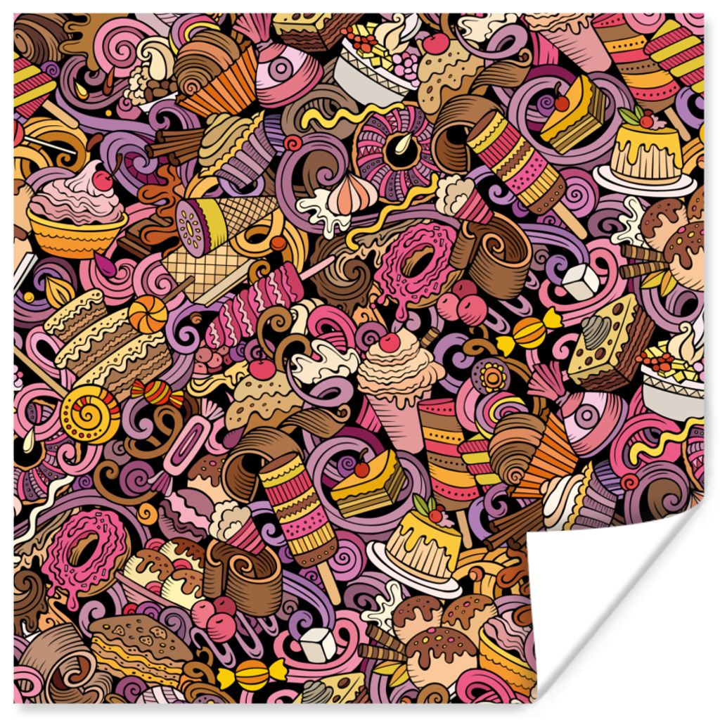 MuchoWow Poster Lebensmittel - Torte - Muster - Design - Donut - Kind 100x100 cm - Babyzimmer