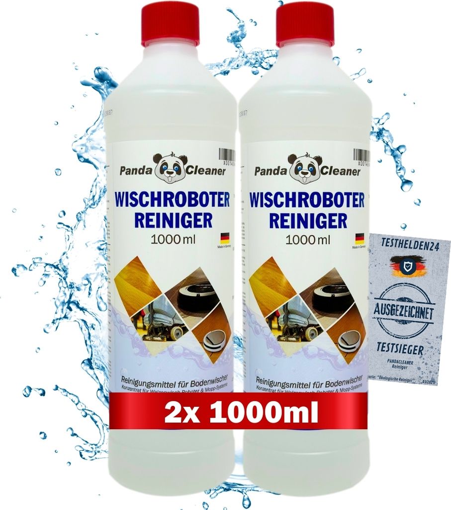 PandaCleaner Wischroboter Reiniger - Reinigungsmittel für Wischroboter - Streifenfreie & materialschonende Reinigung aller Böden - 2 x 1000ml