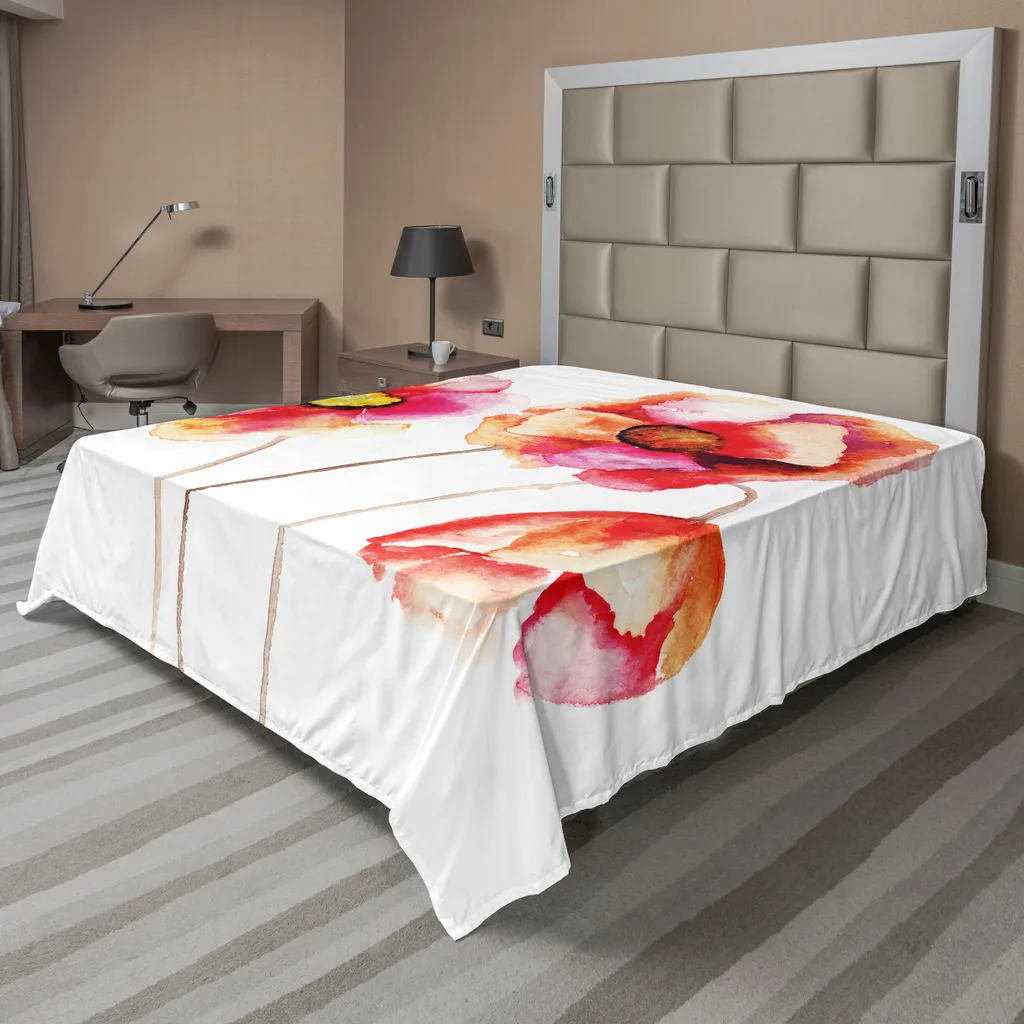 Drap plat ABAKUHAUS Mohn 244x205 cm, motif coquelicots aquarelle rouge