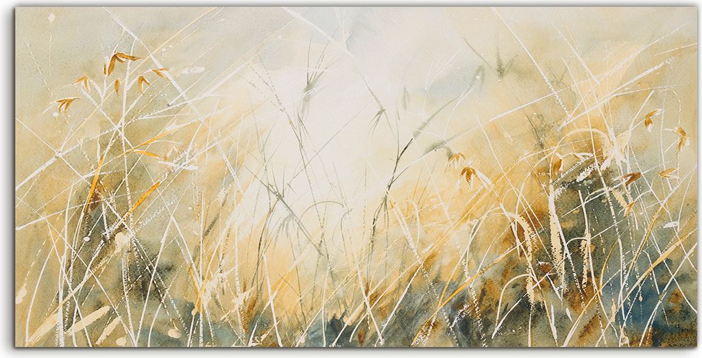Coloray - Glasbild - 100x50 cm - Wandbild - Glasbilder - Foto Aquarell Langes Gras Wiese