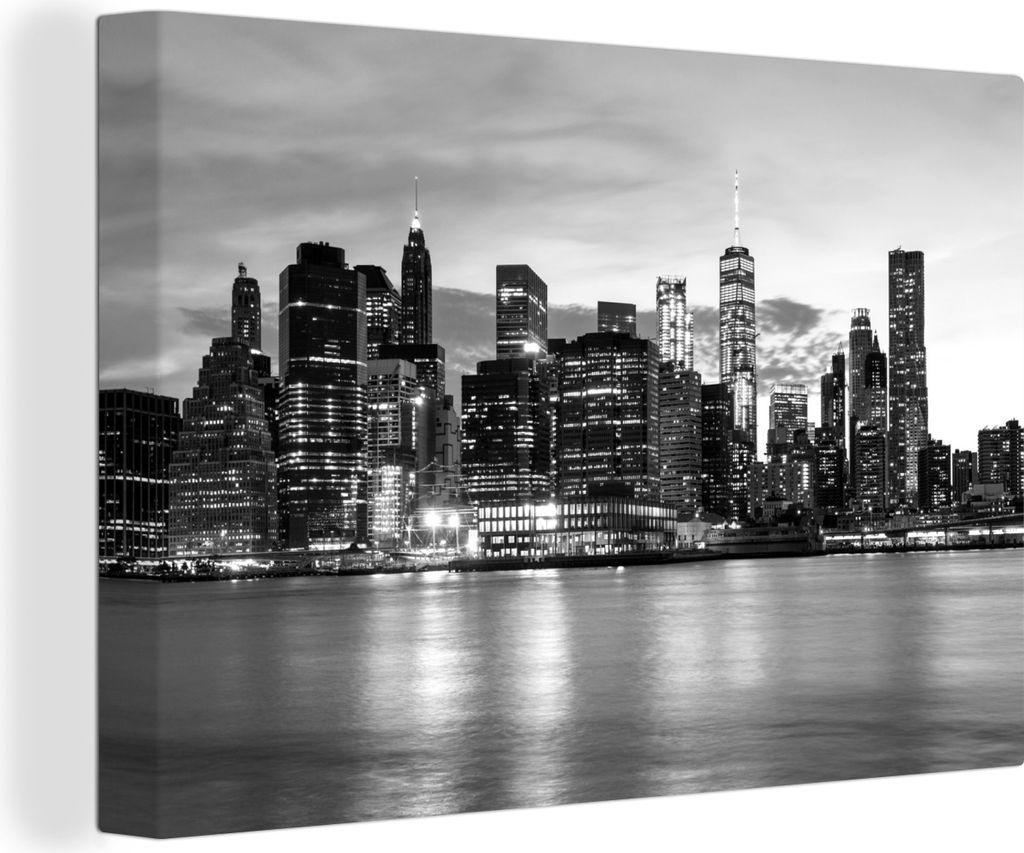 OneMillionCanvasses - Leinwandbilder - 140x90 cm, Skyline von New York City am Abend - schwarz und weiß, Wandbilder Kunstdruck Wanddekoration - ...