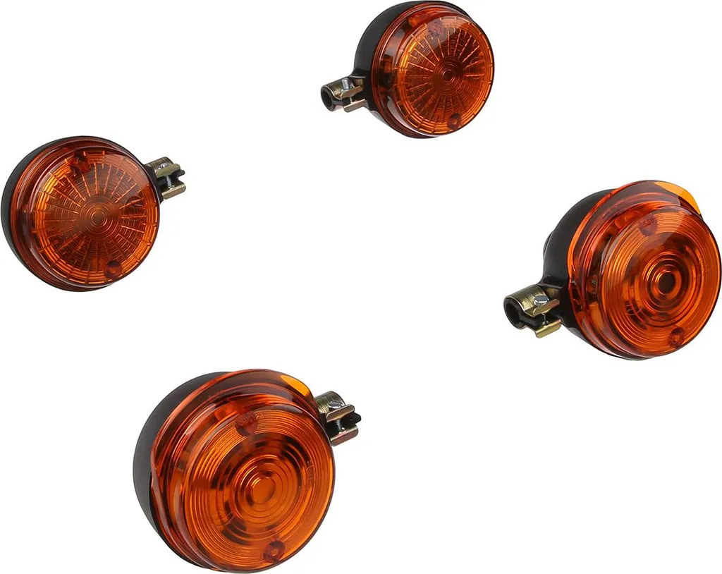Clignotants Ronds Noirs Verre Orange Simson S51 MZ - Pack de 4 Pièces