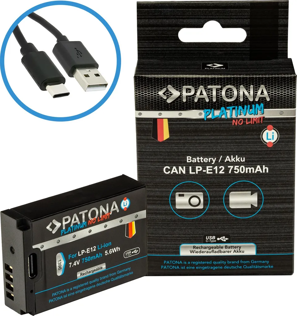 Batteria PATONA Platinum con ingresso USB-C per Canon LP-E12